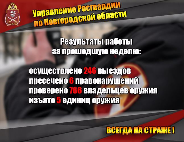 Результаты работы подразделений Управления Росгвардии по Новгородской области за прошедшую неделю