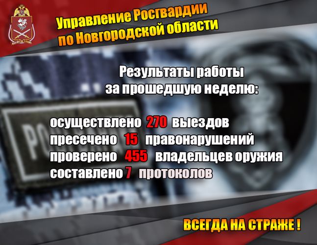 Росгвардейцы в  Новгородской области осуществили  270 выездов на охраняемые объекты по сигналу «тревога»