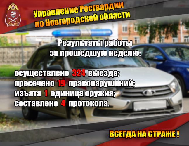 Результаты  работы подразделений Управления Росгвардии по Новгородской области за прошедшую неделю