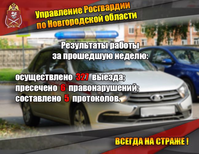 Результаты работы подразделений Управления Росгвардии по Новгородской области за прошедшую неделю