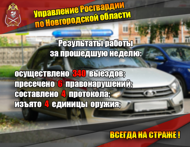 Результаты работы  новгородской Росгвардии   за прошедшую неделю