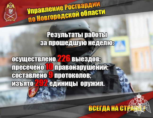 За неделю новгородские росгвардейцы изъяли более 290 единиц оружия