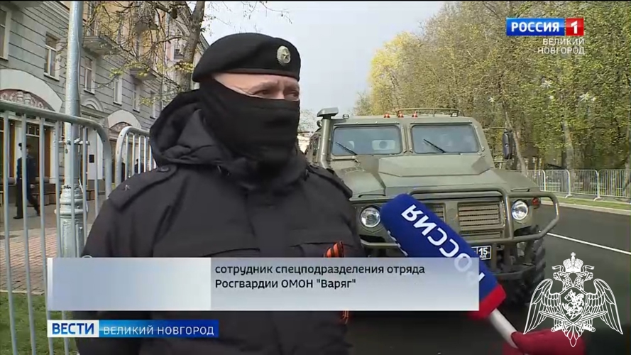 Телесюжет в программе "Вести. Великий Новгород" (ГТРК "Славия")  от 08 мая 2025 года о подготовке росгвардейцев к торжественному прохождению в День Победы