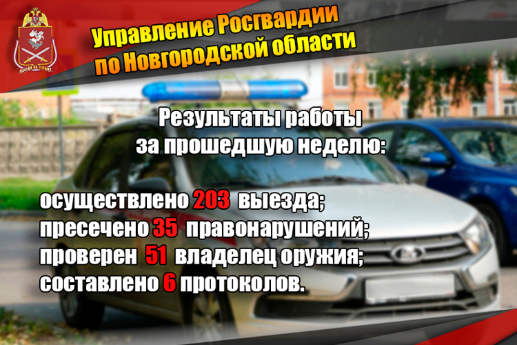 Новгородские росгвардейцы за неделю осуществили 203 выезда на охраняемые объекты по сигналу «тревога»