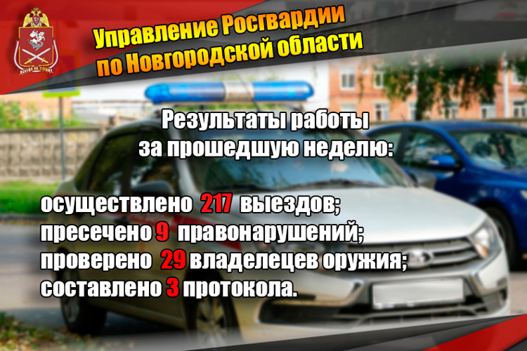Новгородские росгвардейцы за неделю осуществили 217 выездов на охраняемые объекты по сигналу «тревога»